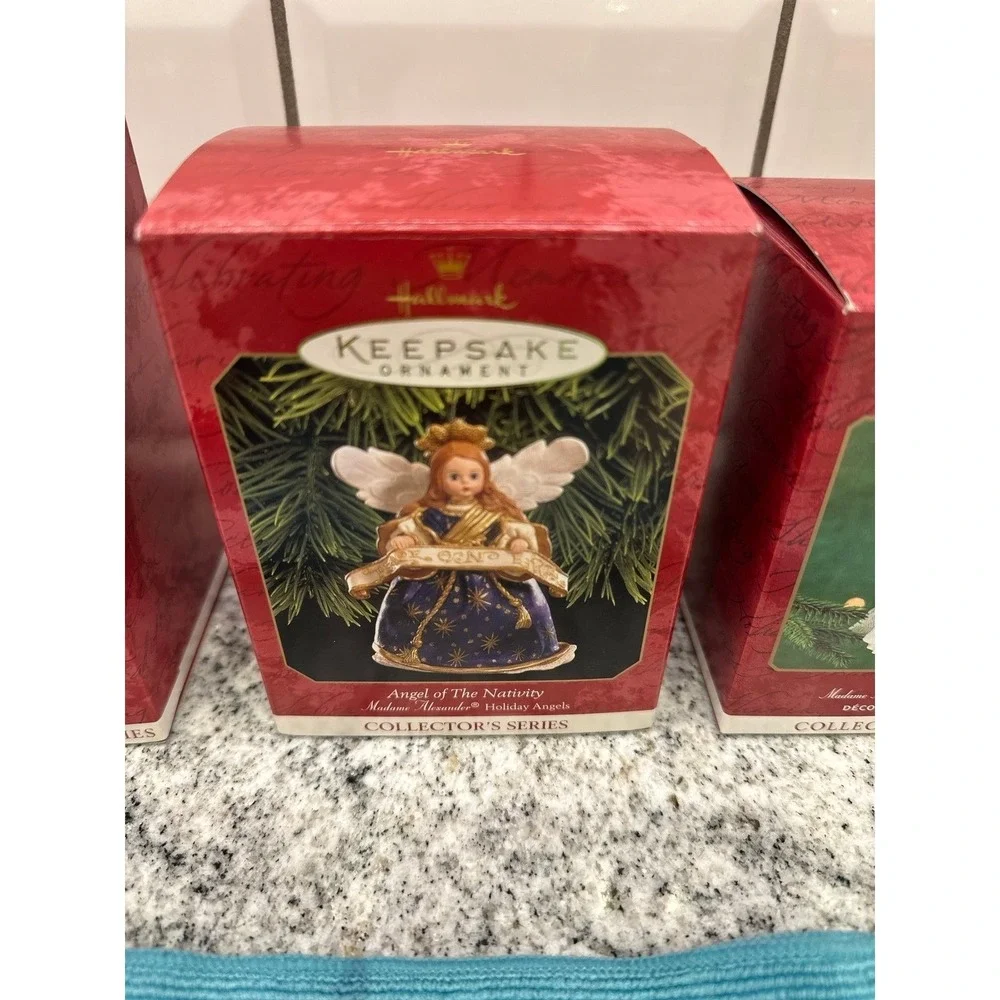 Hallmark Madame Alexander Holiday Angels Ornaments Red Blue 3pc Set 90s